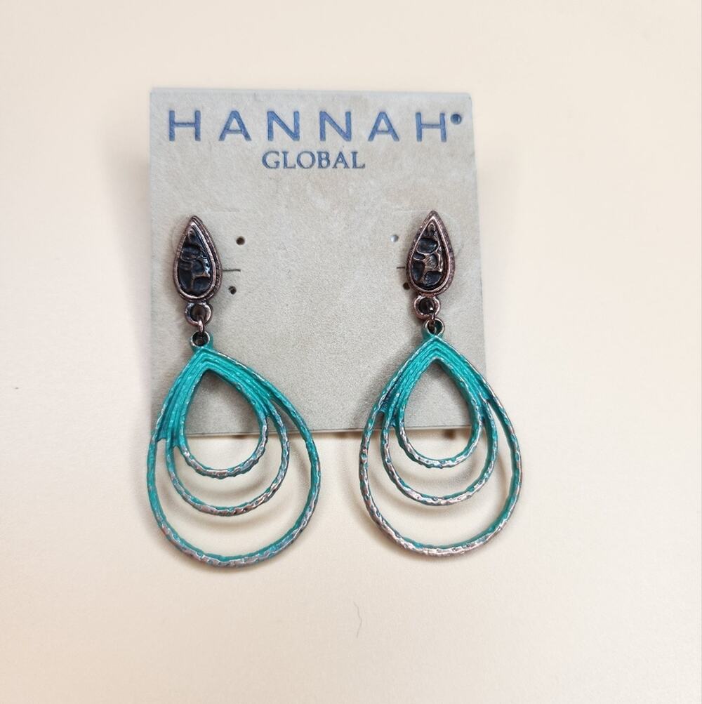 Bohemian Metal Brass Turquoise Dangle Earrings